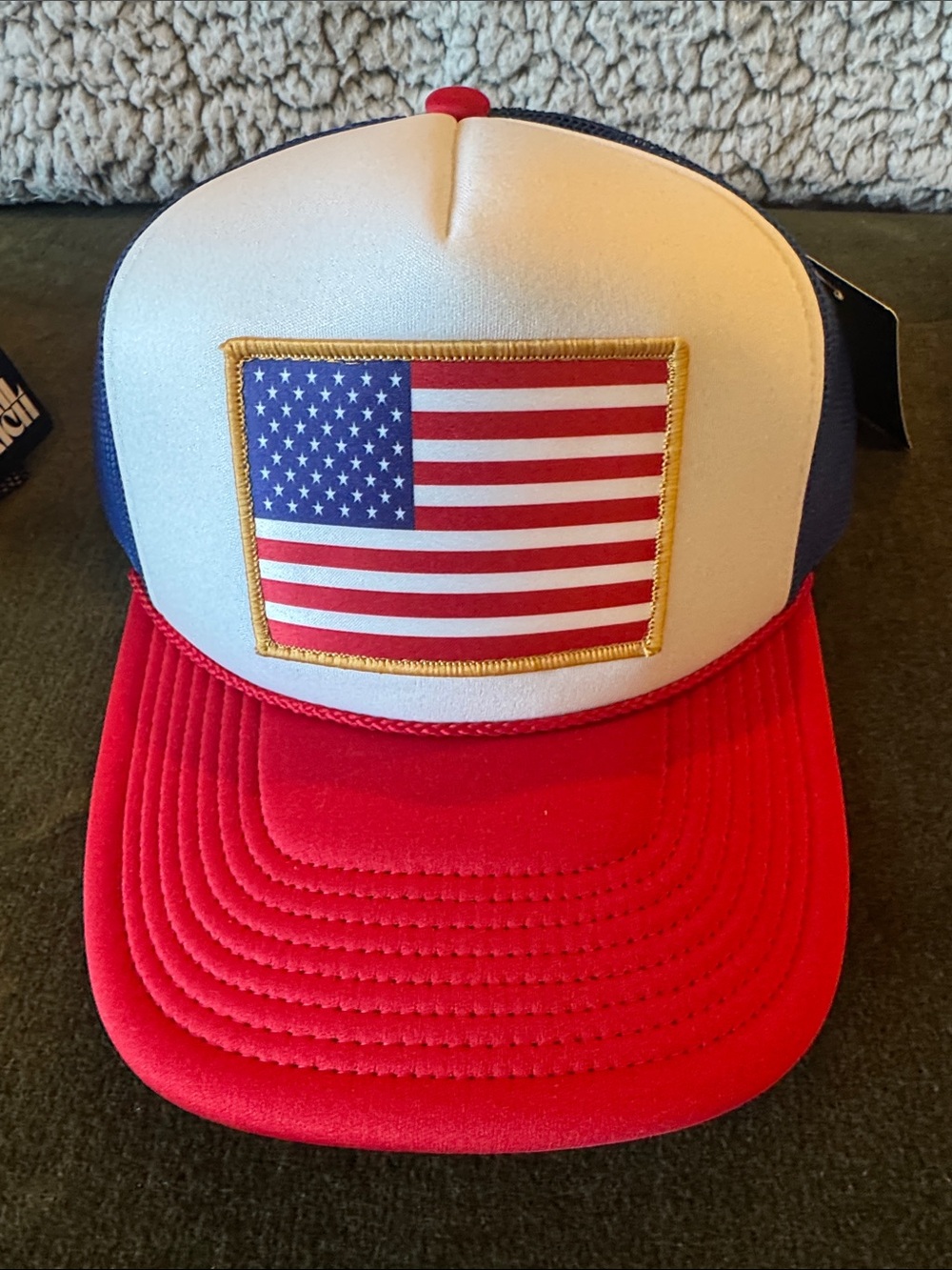 Patriotic Red, White & Blue Trucker Hat with Flag Patch